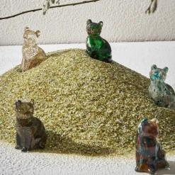 Fabrique de Styles Petits Objets Déco>Deco chat en verre vert et doré - Félin Vert, Doré