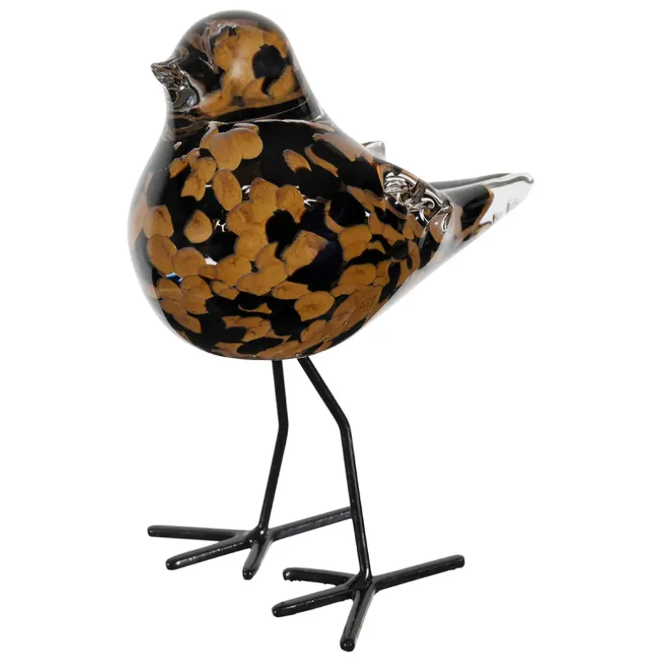 Fabrique de Styles Petits Objets Déco>Deco moineau en verre et camel - Serin Noir