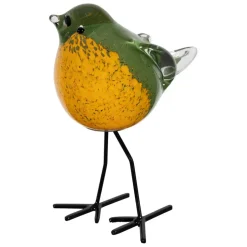 Fabrique de Styles Petits Objets Déco>Deco moineau en verre vert et jaune - Serin Vert, Jaune