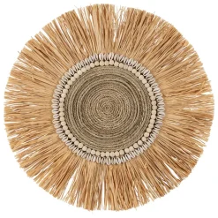 Fabrique de Styles Déco À Suspendre Et Adhésive>Deco murale rosace en raphia naturel et blanc - Cauri Naturel, Blanc