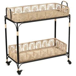 Fabrique de Styles Ilots Et Dessertes>Desserte en fer et rotin 2 niveaux - Element Naturel