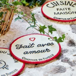 Fabrique de Styles Accessoires De Table>Dessous de plat "fait avec amour" en fonte d24cm - Fontnel Ivoire