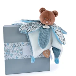 Fabrique de Styles Doudous Et Peluches>Doudou plat ours avec pétale - Boh'Aime Bleu