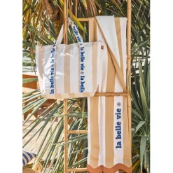 Fabrique de Styles Draps De Plage Et Foutas>Drap de plage en coton rayé et blanc 170x85cm - Medi Camel