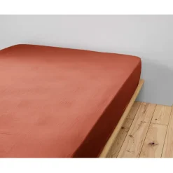 Fabrique de Styles Draps Housses>Drap housse en gaze de coton unie 140x190cm - Gaia Terracotta