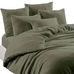 Fabrique de Styles Draps Housses>Drap housse en lin et coton 160x200cm - Limy Kaki