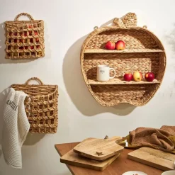 Fabrique de Styles Étagères Murales>Etagere murale 2 niveaux en jacynthe d'eau et fer h59cm - Pomme Naturel