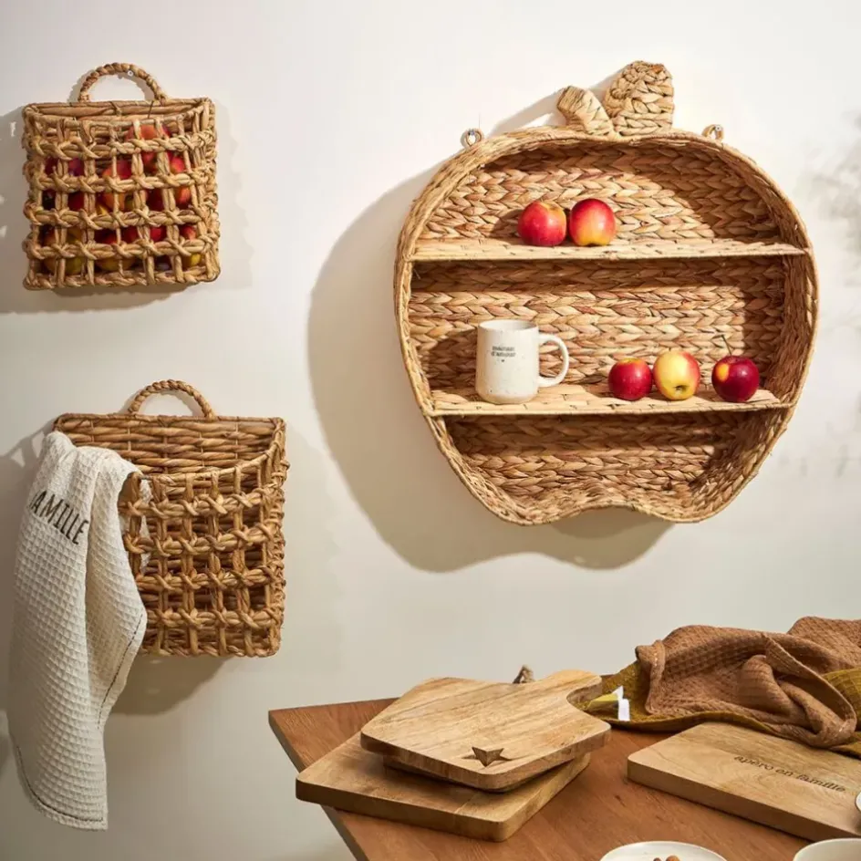 Fabrique de Styles Étagères Murales>Etagere murale 2 niveaux en jacynthe d'eau et fer h59cm - Pomme Naturel