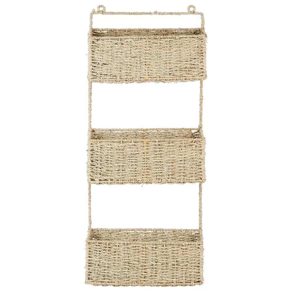 Fabrique de Styles Étagères Murales>Etagere murale 3 paniers recif en jonc de mer Naturel
