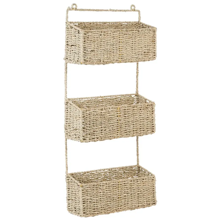 Fabrique de Styles Étagères Murales>Etagere murale 3 paniers recif en jonc de mer Naturel