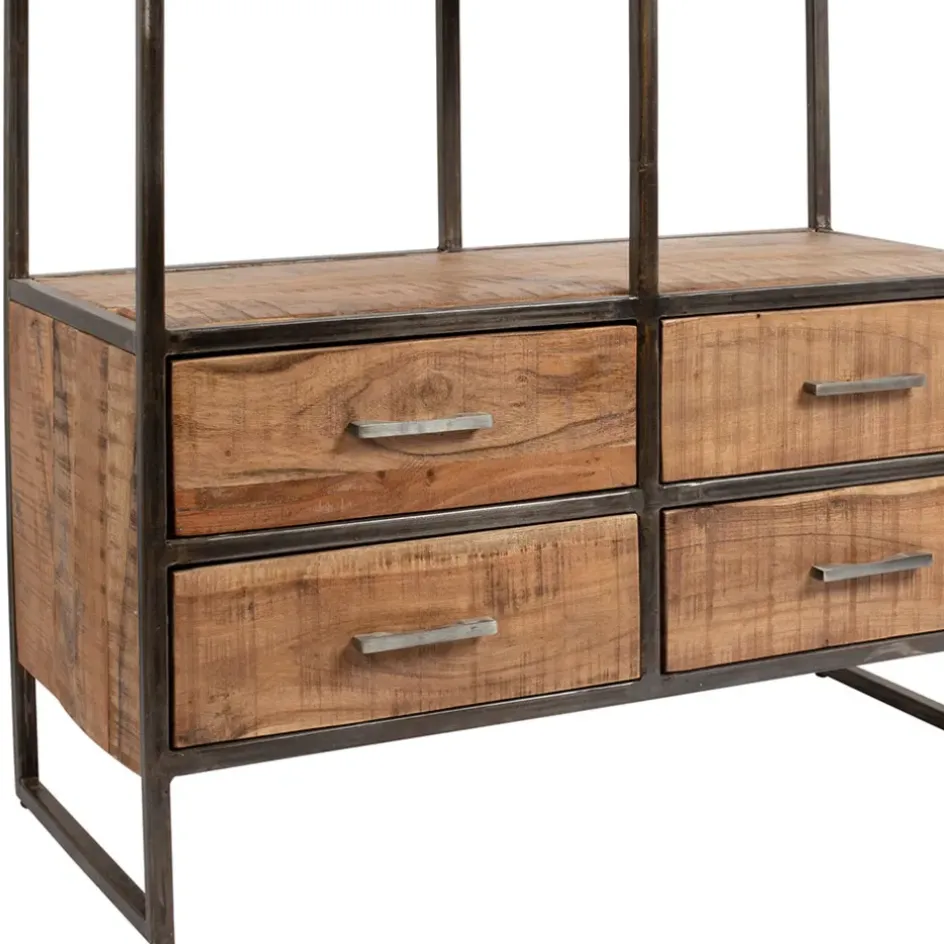 Fabrique de Styles Bibliothèques Et Étagères>Etagère en fer noir et bois d' acacia H200cm- Factory Naturel, Noir