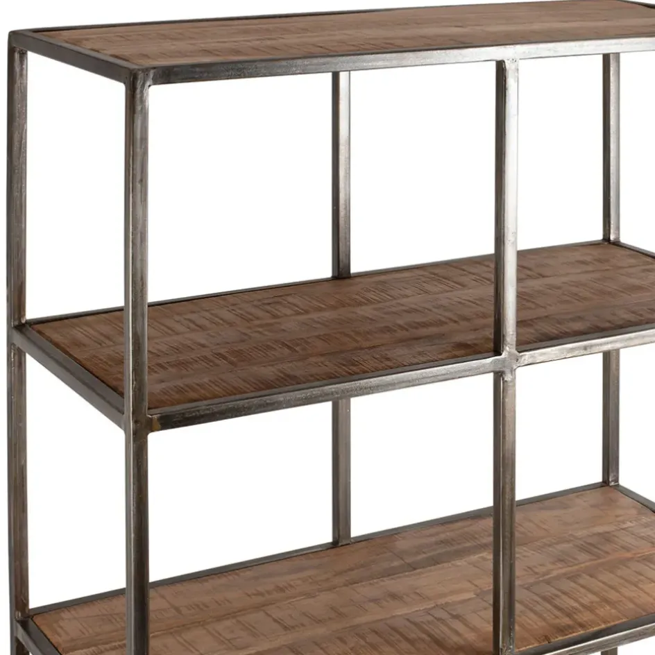 Fabrique de Styles Bibliothèques Et Étagères>Etagère en fer noir et bois d' acacia H200cm- Factory Naturel, Noir