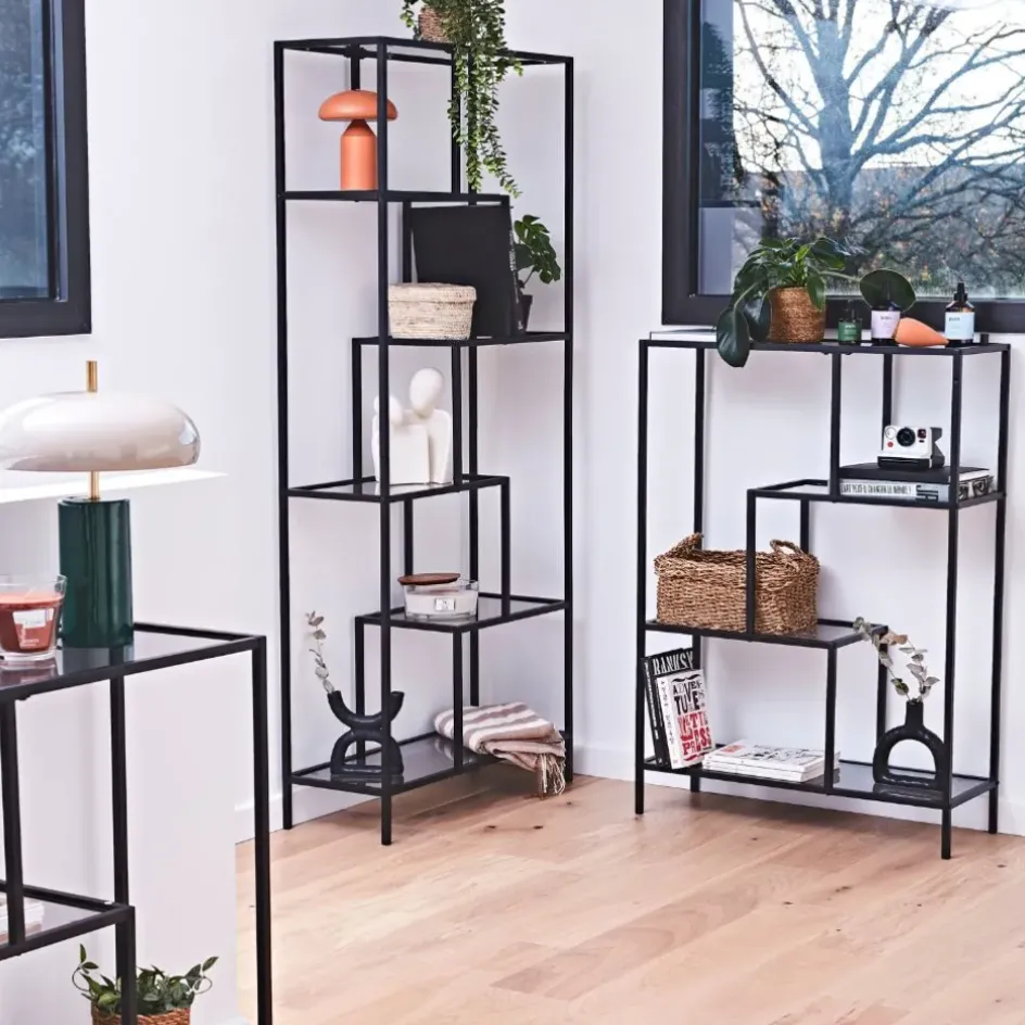 Fabrique de Styles Bibliothèques Et Étagères>Etagère en fer et verre fumé h113cm - Edgard Noir