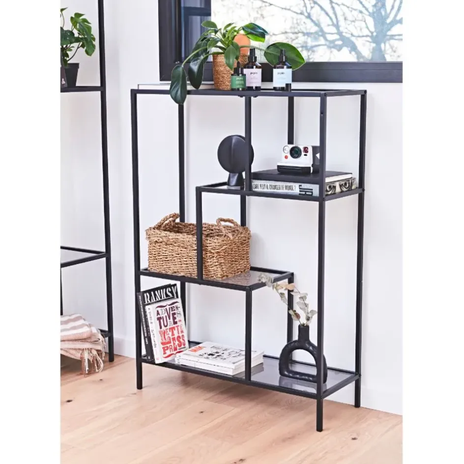 Fabrique de Styles Bibliothèques Et Étagères>Etagère en fer et verre fumé h113cm - Edgard Noir