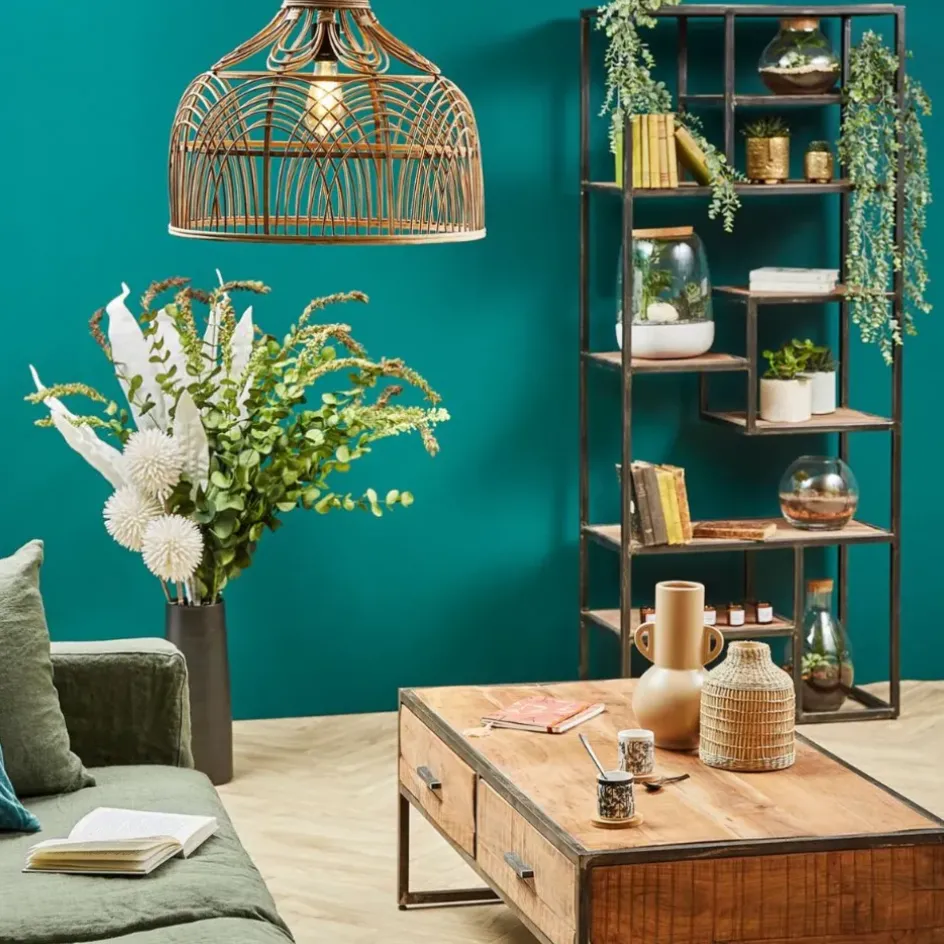 Fabrique de Styles Bibliothèques Et Étagères>Etagère en fer vieilli et bois d' acacia H170cm - Factory Naturel, Noir