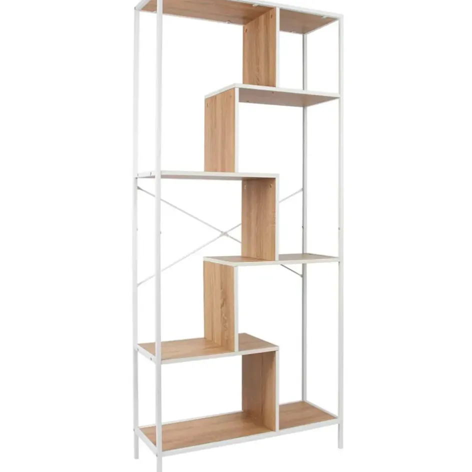 Fabrique de Styles Bibliothèques Et Étagères>Etagère en métal blanc et bois naturel h180cm - Edgard Naturel, Blanc