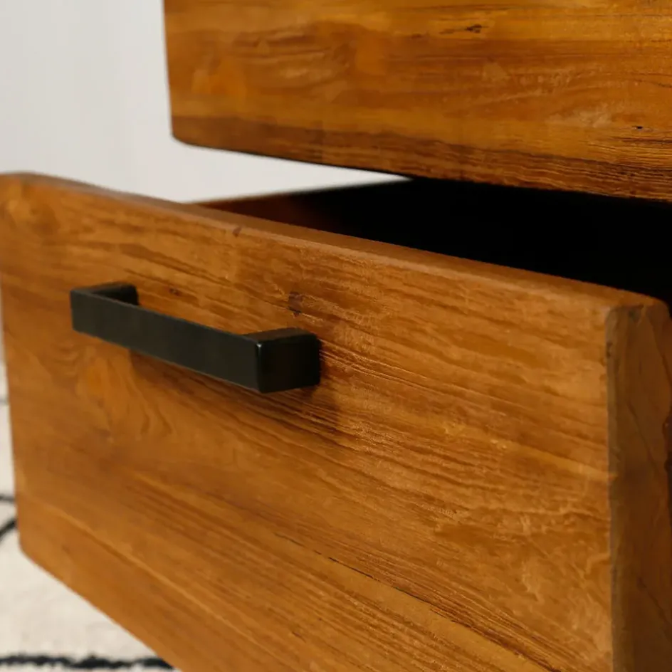 Fabrique de Styles Bibliothèques Et Étagères>Etagère en teck massif recycle avec 3 tiroirs H190cm - Alix Naturel