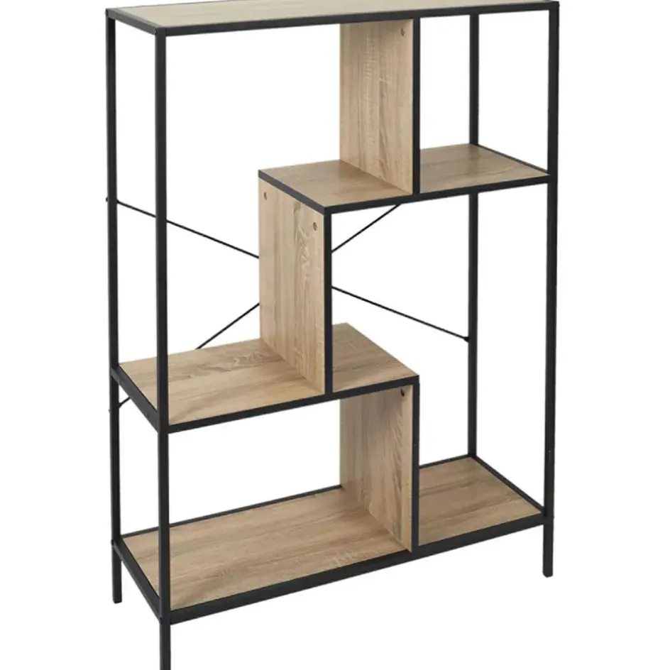 Fabrique de Styles Bibliothèques Et Étagères>Etagère industrielle en bois et métal H113cm - Edgard Naturel, Noir