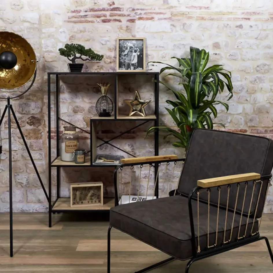 Fabrique de Styles Bibliothèques Et Étagères>Etagère industrielle en bois et métal H113cm - Edgard Naturel, Noir