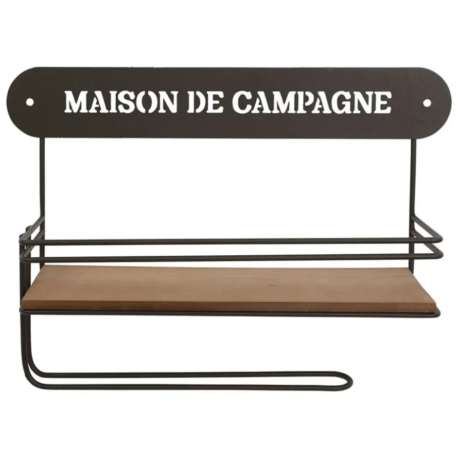 Fabrique de Styles Étagères Murales>Etagère murale avec dévodoir en fer brun et sapin - Maison De Campa Brun, naturel
