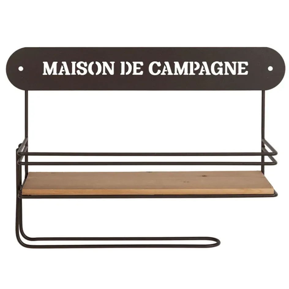 Fabrique de Styles Étagères Murales>Etagère murale avec dévodoir en fer brun et sapin - Maison De Campa Brun, naturel