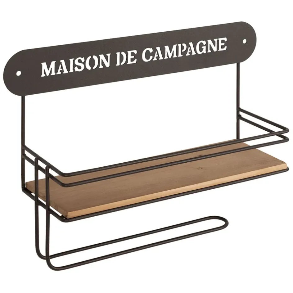 Fabrique de Styles Étagères Murales>Etagère murale avec dévodoir en fer brun et sapin - Maison De Campa Brun, naturel