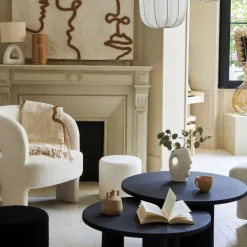 Fabrique de Styles Fauteuils>Fauteuil avec tabouret bouclette - Organic Ecru