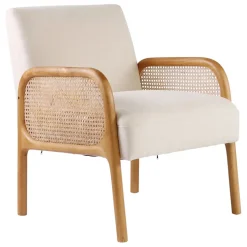 Fabrique de Styles Fauteuils>Fauteuil en bois d'hévéa et rotin - Firmin Blanc cassé