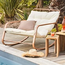 Fabrique de Styles Chaises, Fauteuils|Jardin>Fauteuil de jardin à bascule beige - Miami Beige, Marron