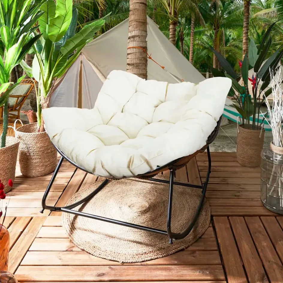 Fabrique de Styles Chaises, Fauteuils|Jardin>Fauteuil de jardin a bascule coussin -Tamia Beige