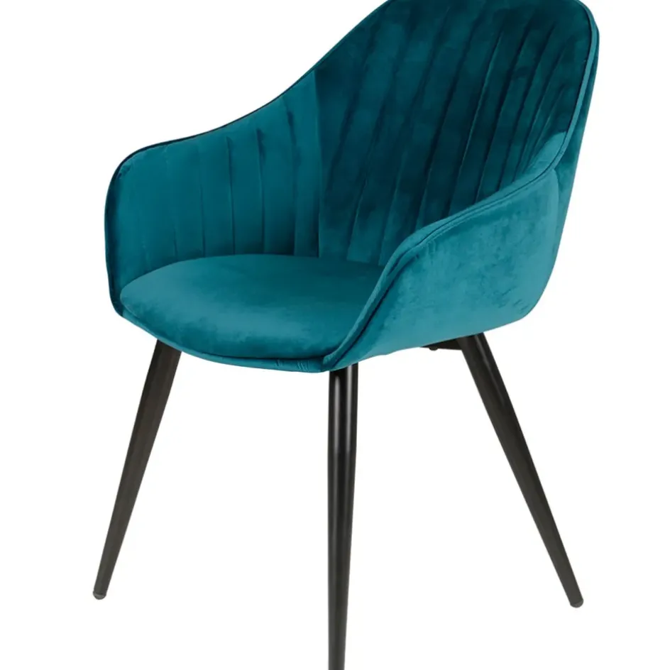Fabrique de Styles Chaises>Fauteuil de salle à manger en velours - Ben Bleu