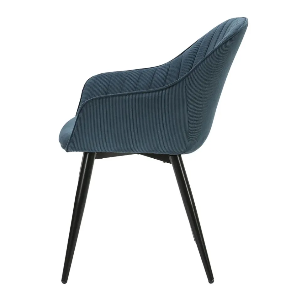 Fabrique de Styles Chaises>Fauteuil de salle à manger en velours côtelé - Ben Bleu