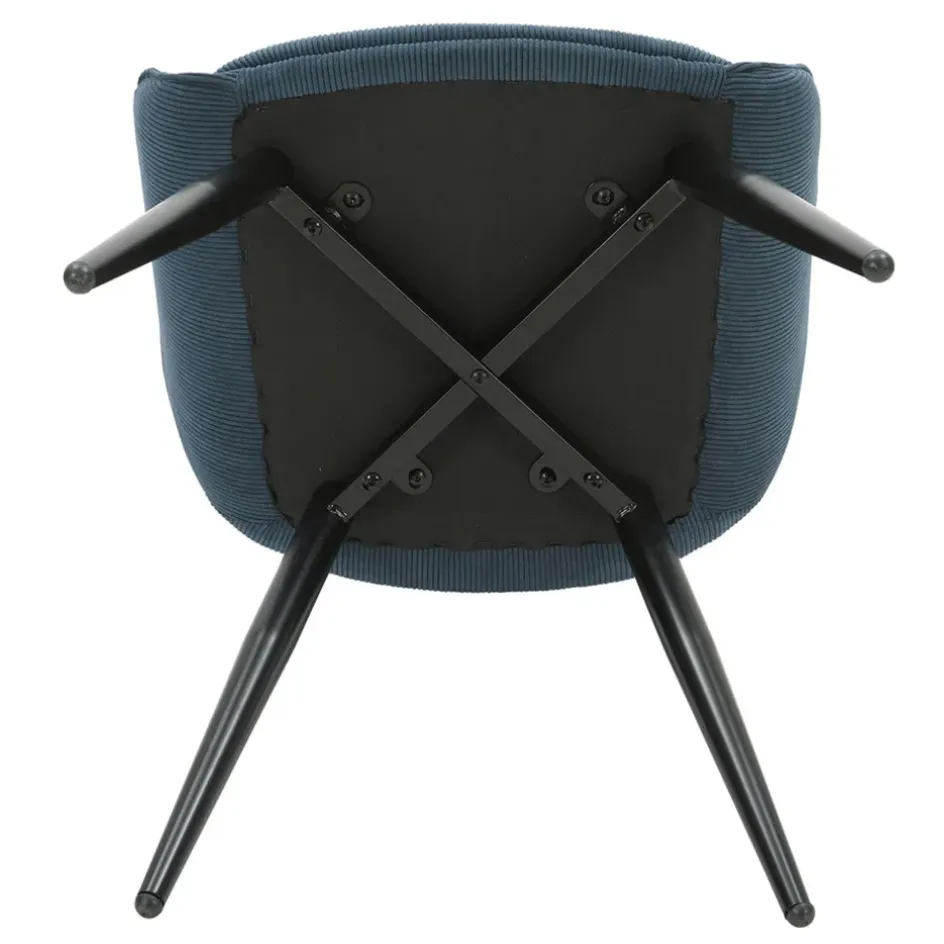 Fabrique de Styles Chaises>Fauteuil de salle à manger en velours côtelé - Ben Bleu