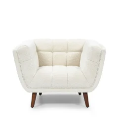 Fabrique de Styles Fauteuils>Fauteuil de salon en tissu effet bouclette écru - Beryl Ecru