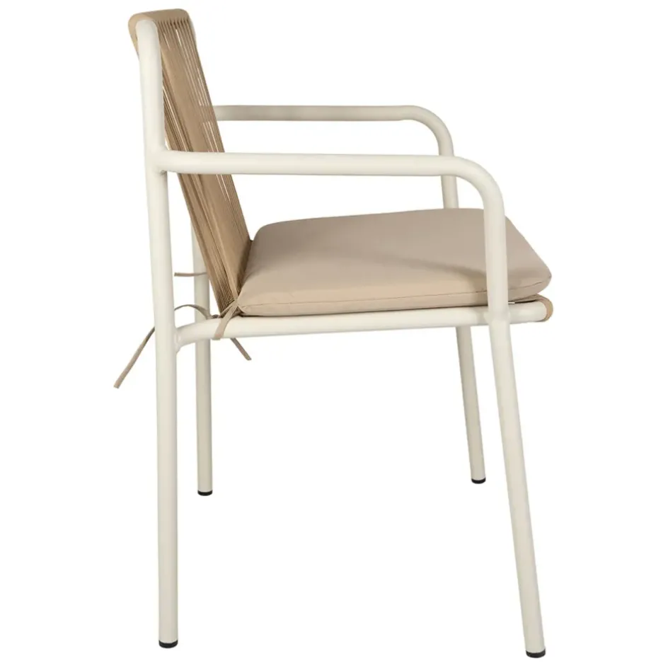 Fabrique de Styles Chaises, Fauteuils|Jardin>Fauteuil d'extérieur avec coussin en tissu beige et blanc - Ajay Beige, Blanc
