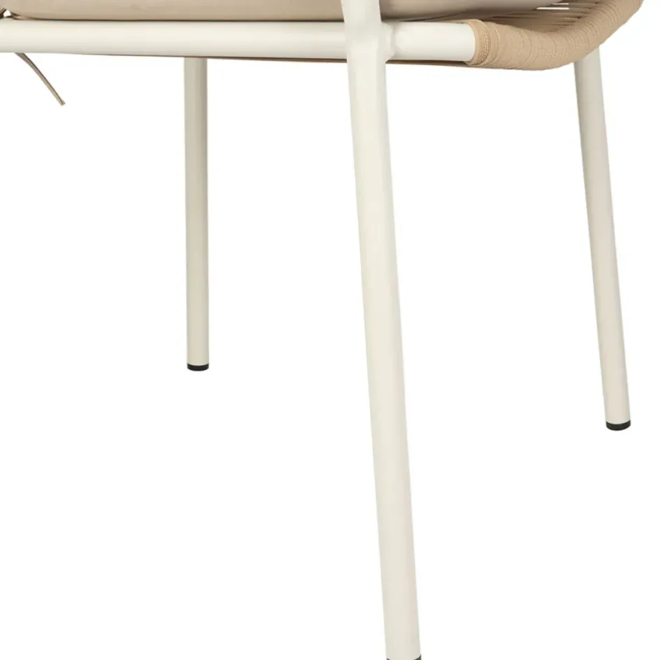 Fabrique de Styles Chaises, Fauteuils|Jardin>Fauteuil d'extérieur avec coussin en tissu beige et blanc - Ajay Beige, Blanc