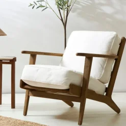 Fabrique de Styles Fauteuils>Fauteuil en coton et chêne - Laureli Blanc