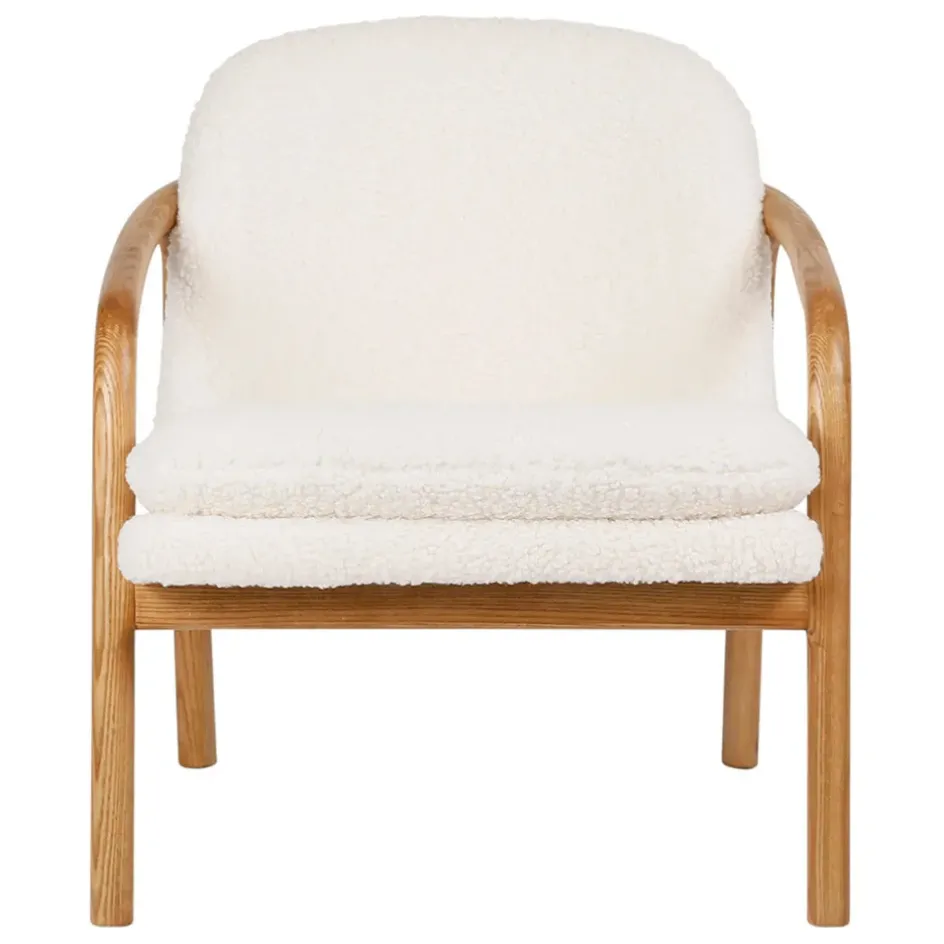 Fabrique de Styles Fauteuils>Fauteuil en tissu bouclette crème et pieds en frêne - Element Naturel, Ivoire