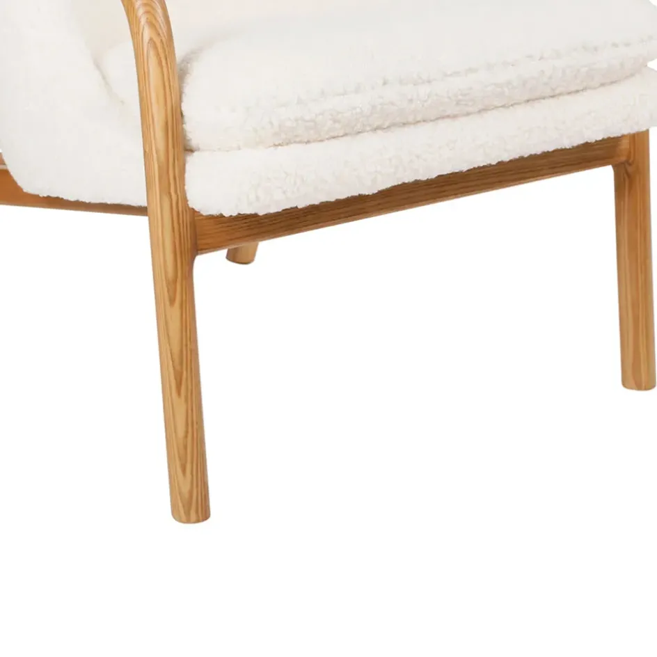 Fabrique de Styles Fauteuils>Fauteuil en tissu bouclette crème et pieds en frêne - Element Naturel, Ivoire