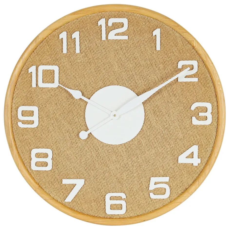 Fabrique de Styles Horloges>Horloge en bambou naturel et blanc d60cm - Ladret Naturel, Blanc