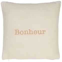 Fabrique de Styles Coussins Et Housses>Housse de coussin bonheur en gaze de coton écru 45x45cm Ecru