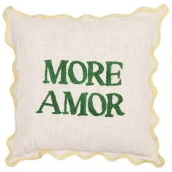 Fabrique de Styles Coussins Et Housses>Housse de coussin brodé " More Amor"' en coton écru et vert 45x45cm - Lumi Ecru