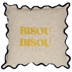 Fabrique de Styles Coussins Et Housses>Housse de coussin brodée bisou en coton jaune et bleu 45x45cm - Lumi Jaune, Bleu
