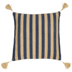 Fabrique de Styles Textiles Outdoor|Jardin>Housse de coussin d'extérieur en tissu rayé et naturel 45x45cm - Medi Indigo