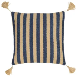 Fabrique de Styles Textiles Outdoor|Jardin>Housse de coussin d'extérieur en tissu rayé et naturel 45x45cm - Medi Indigo