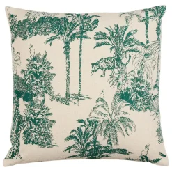 Fabrique de Styles Coussins Et Housses>Housse de coussin en coton écru et palmiers émeraude 45x45cm - Mocoa Emeraude