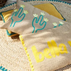 Fabrique de Styles Coussins Et Housses>Housse de coussin en jute naturel et coton vert 50x30cm - Patchuca Naturel, Vert