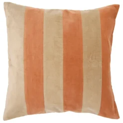 Fabrique de Styles Coussins Et Housses>Housse de coussin en velours coton rayé écru et 45x45cm - Klosen Terracotta
