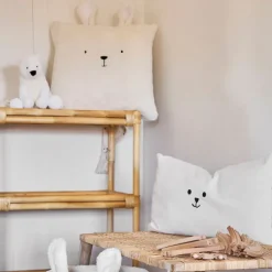 Fabrique de Styles Déco>Housse de coussin ourson en velours écru 45x45cm - Songes Ecru