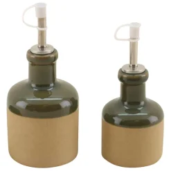 Fabrique de Styles Ustensibles De Cuisine>Huilier et vinaigrier en grès 27.5cl/17.5cl - Jade Kaki